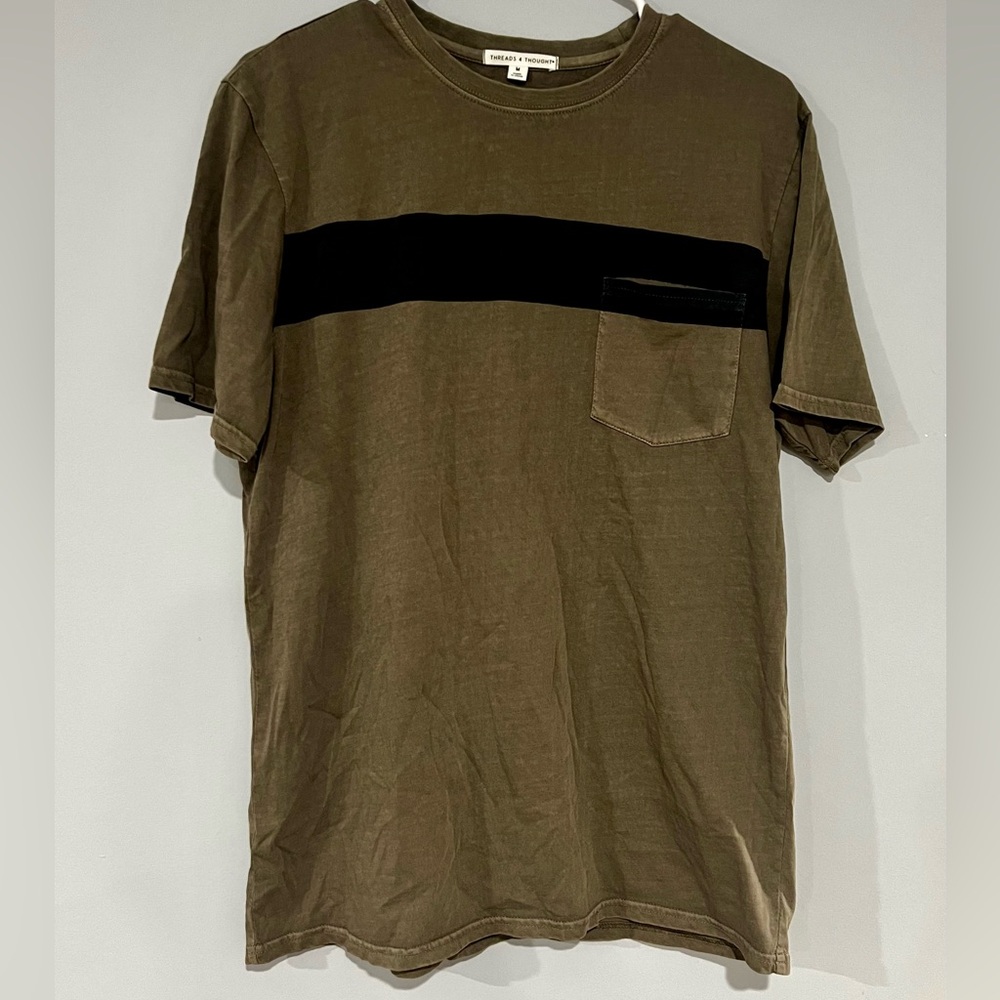 Threads 4 Thought Khaki T-Shirt with Black Chest Stripe